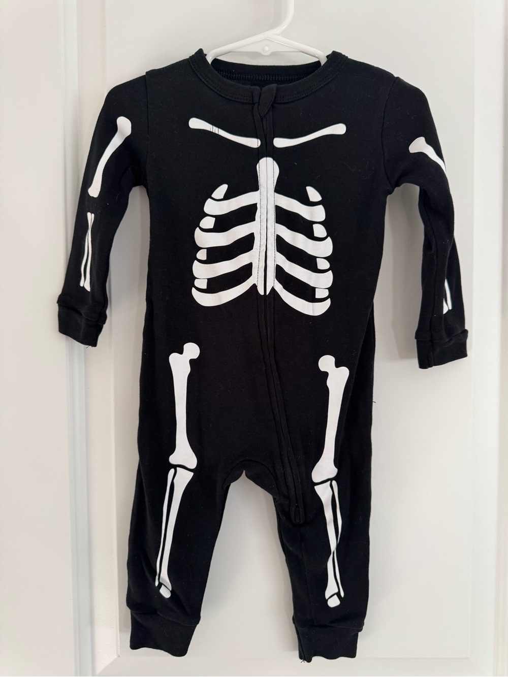 Black Skeleton Print Kids One-Piece Double Zip Romper